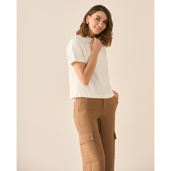 Cuello V Rayas Camiseta ESPRIT Para Mujer - Algodón Flameado