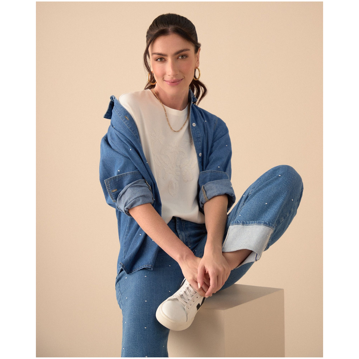 ESPRIT | Camiseta con Bordado a Tono para Mujer