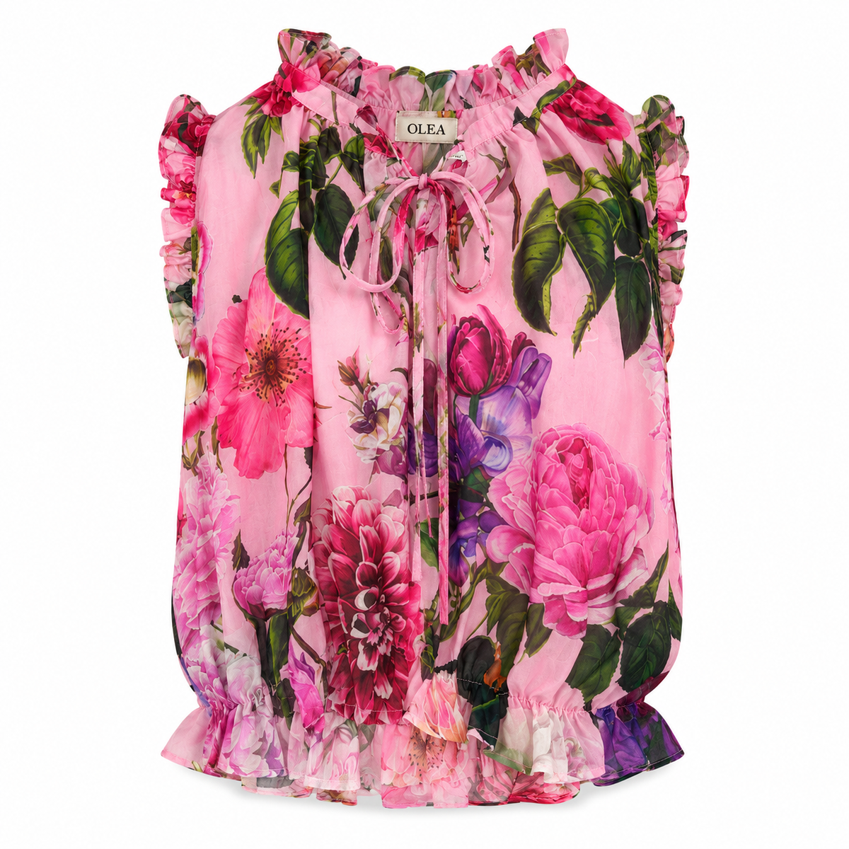 Olea | Blusa Sin Mangas con Volantes y Estampado para Dama