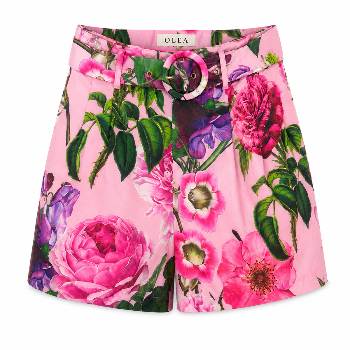 Olea | Short de Tiro Alto con Cinturón Maxifloral para Dama
