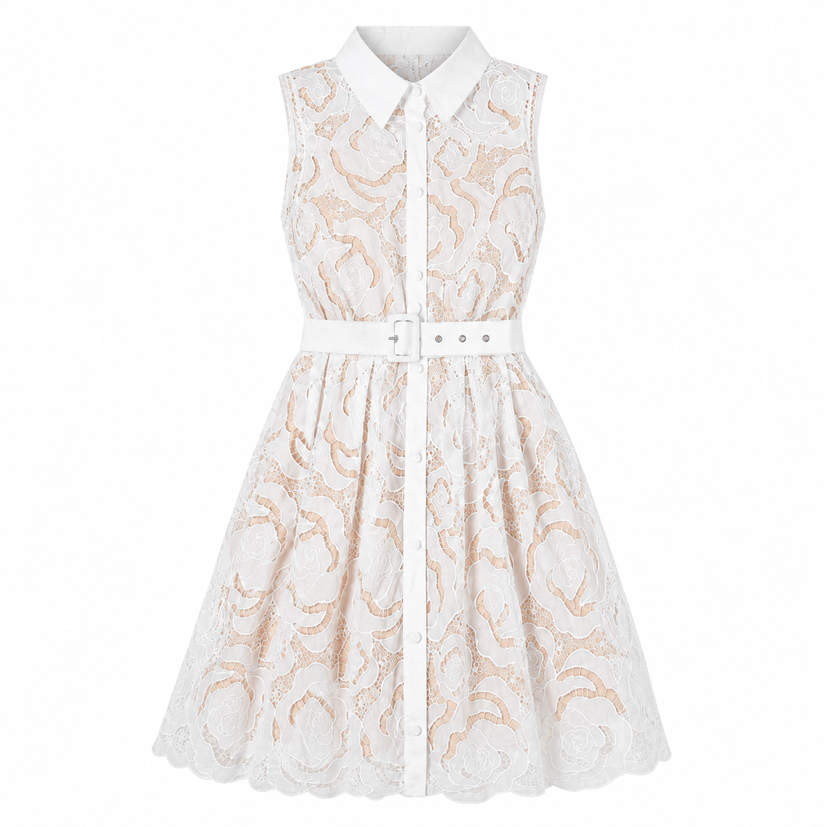Olea | Vestido Corto de Encaje de Guipur con Flores para Dama