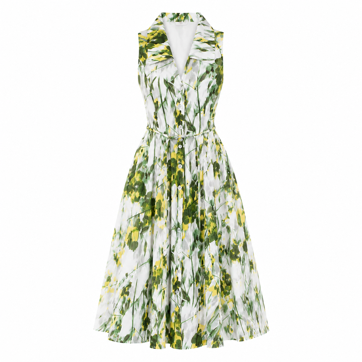 Olea | Vestido Midi Estampado Floral con Botones Frontales para Dama