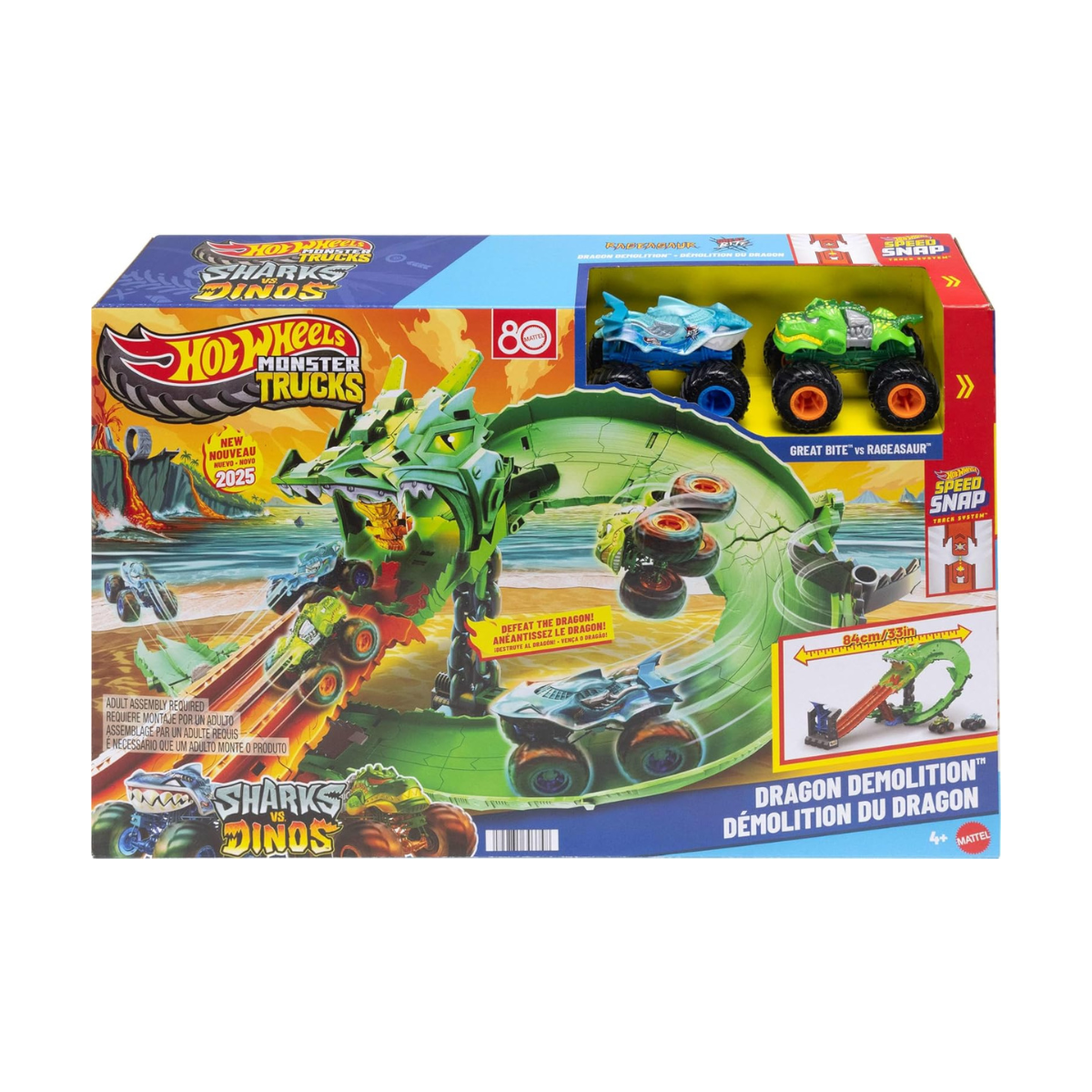 Hot Wheels | Monster Trucks Tiburones vs. Dinosaurios Destrucción del Dragón