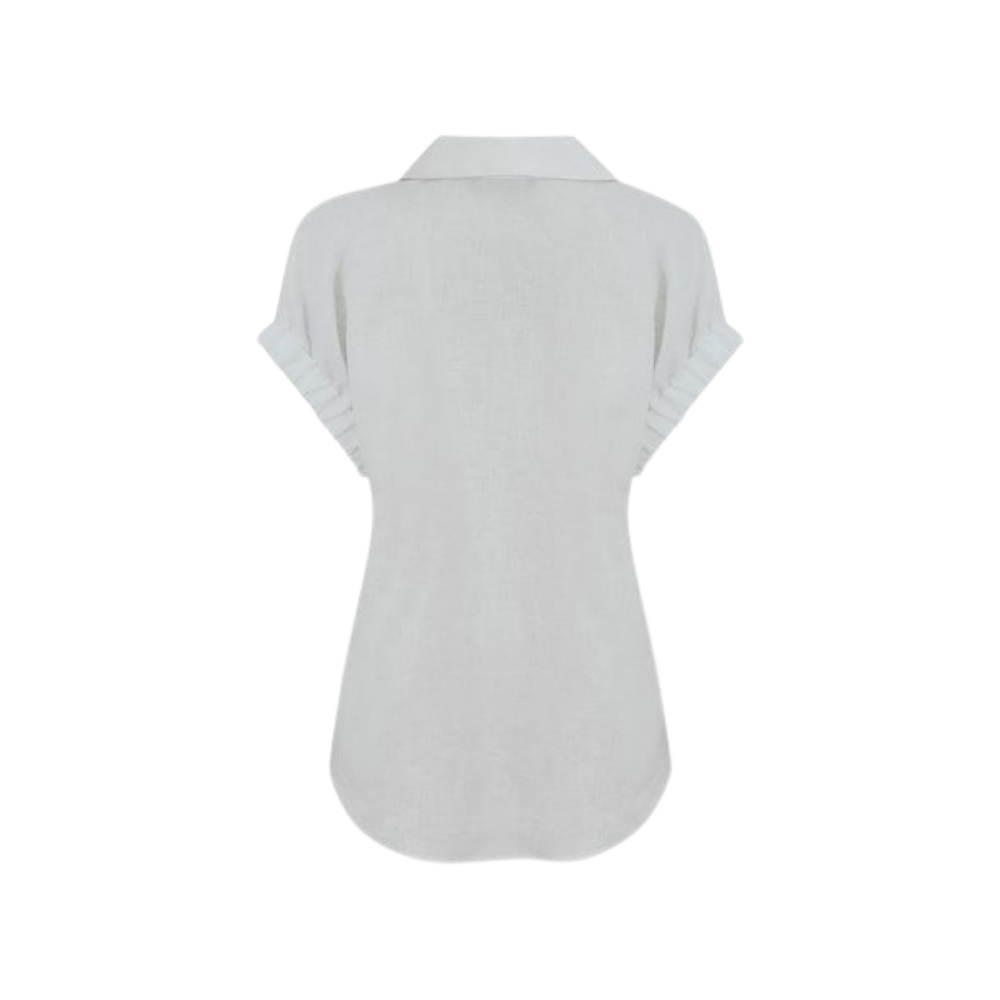 Blusa Janine cuello camisero escote en V - vista lateral natural caída fluida versátil