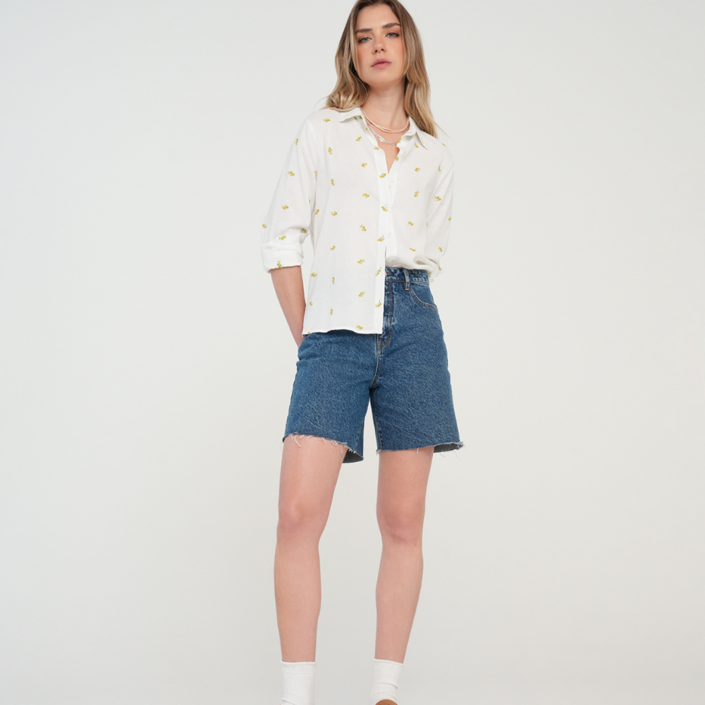 Naf Naf | Camisa Manga Larga Con Flores Bordadas