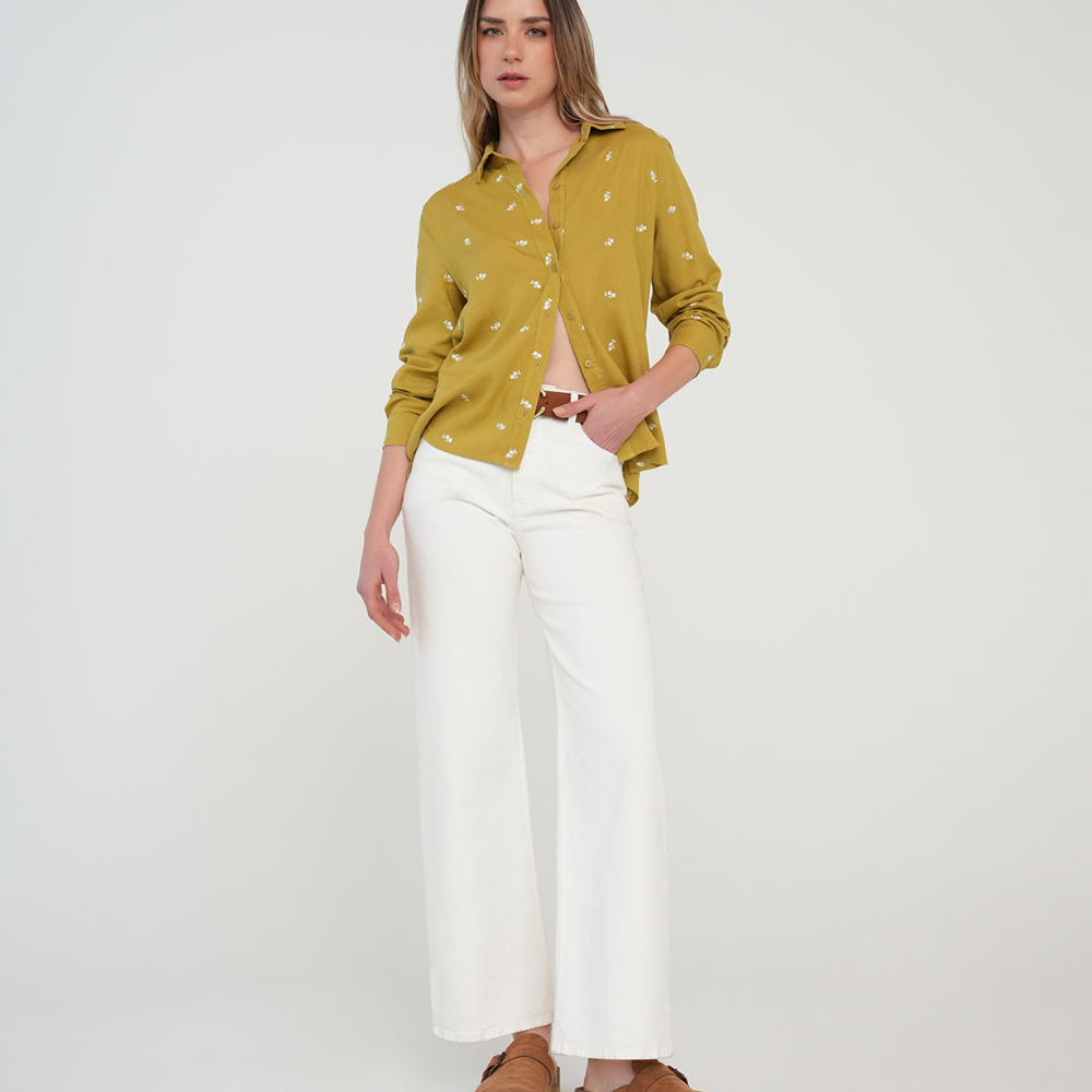 Naf Naf | Camisa Manga Larga Con Flores Bordadas