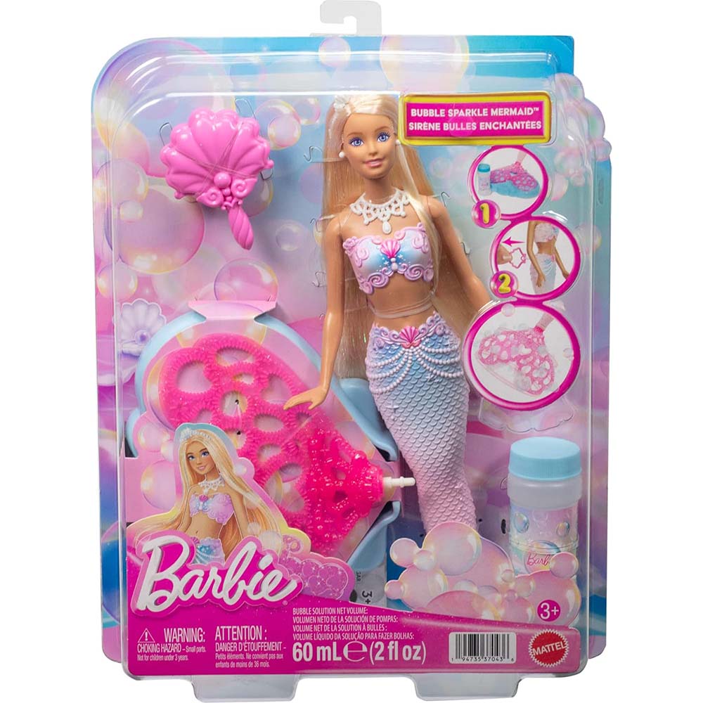 Barbie | Muñeca sirena rubia con cola que produce burbujas