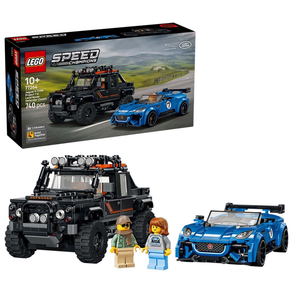 LEGO Speed Champions | Jaguar F-Type Project 7 y Land Rover Defender, 740 piezas