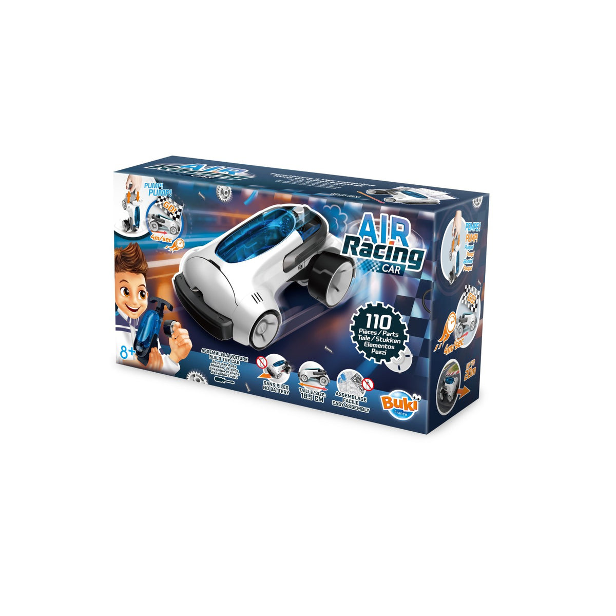 Buki | Auto de carreras para armar con aire comprimido, 110 piezas
