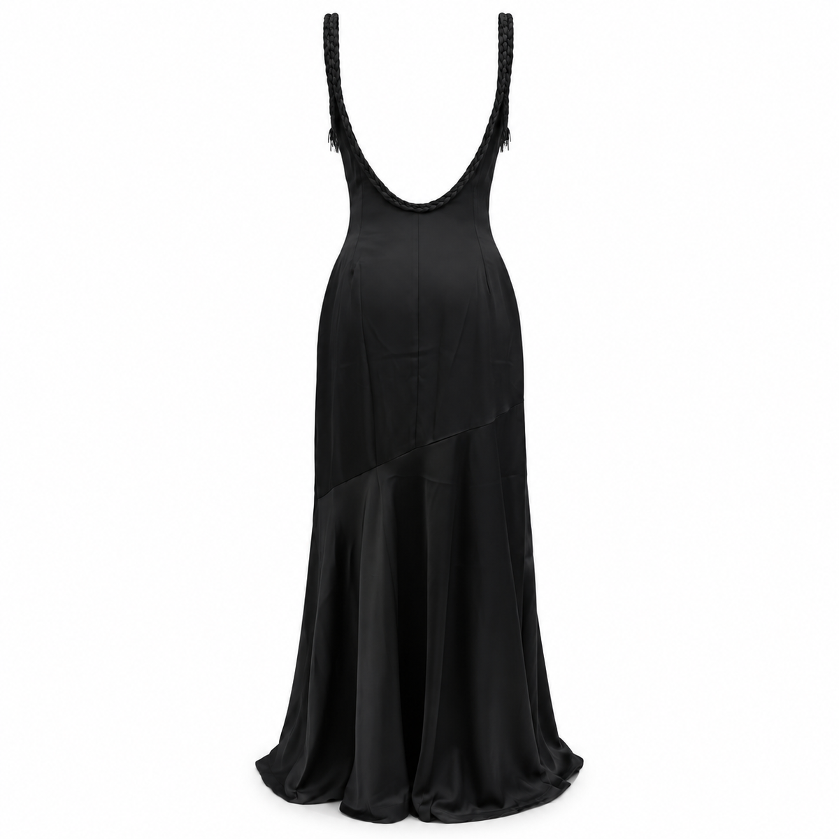 Olea | Vestido Largo Negro con Escote Drapeado para Dama