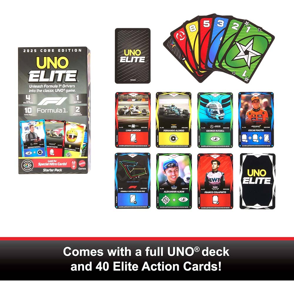 UNO | Juego de cartas UNO Elite F1 Starter Pack
