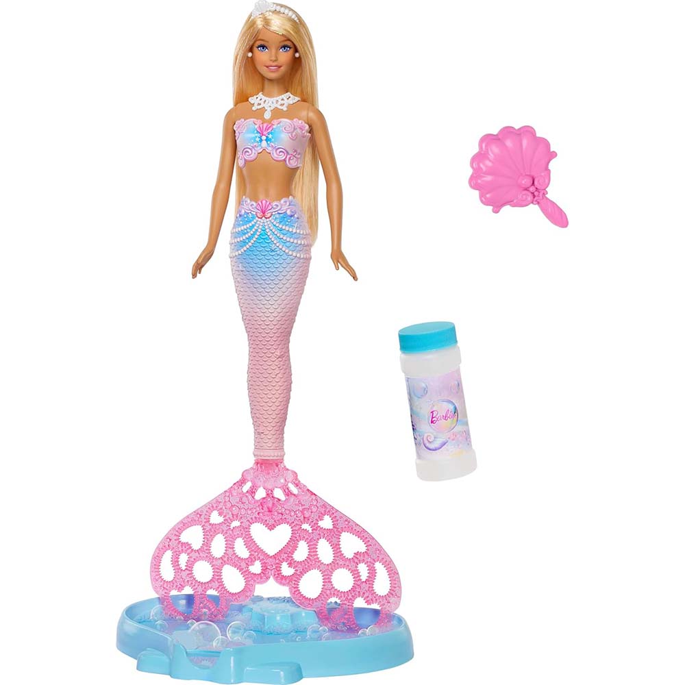 Barbie | Muñeca sirena rubia con cola que produce burbujas