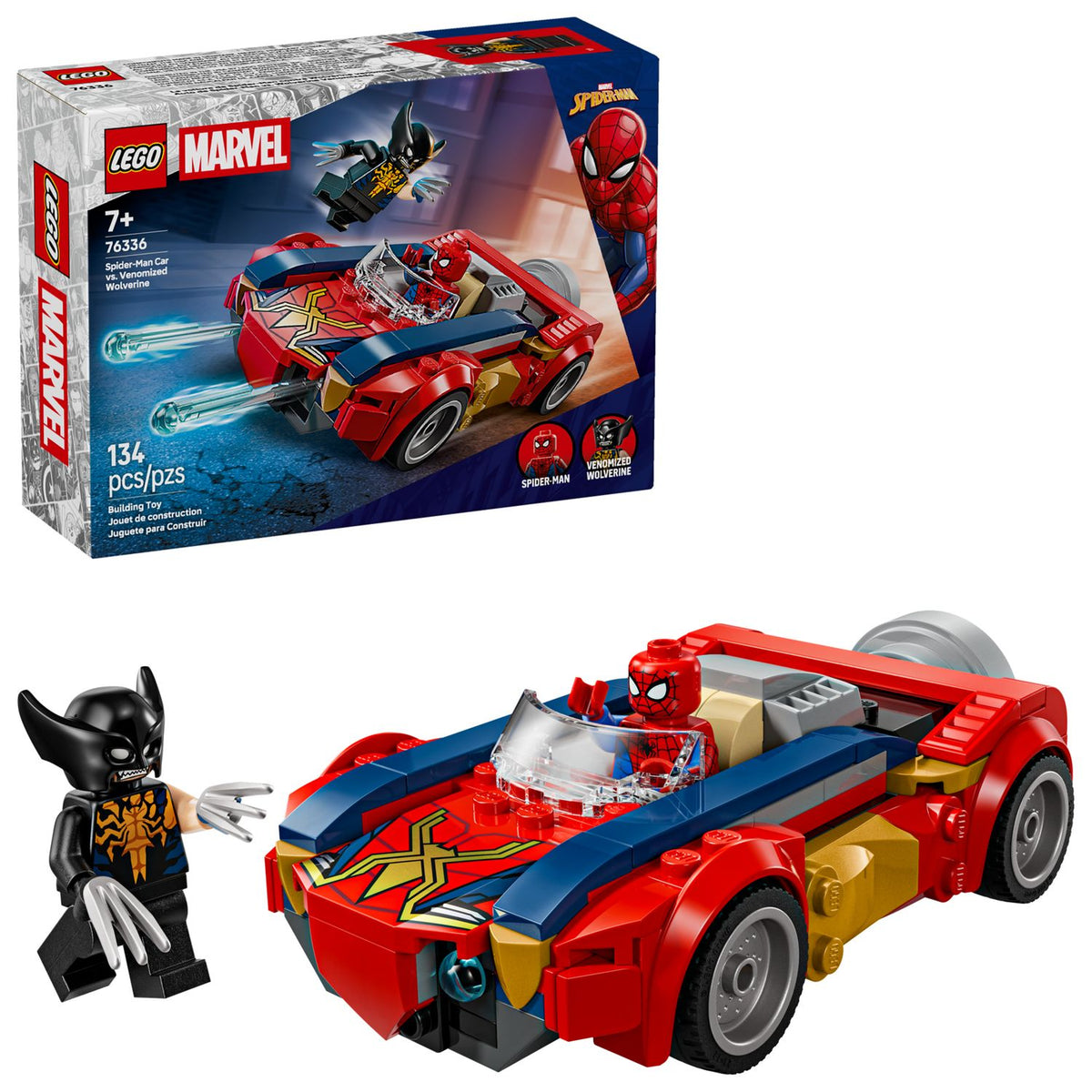 LEGO Marvel | Auto de Spider-Man contra Wolverine Venomizado, 134 piezas