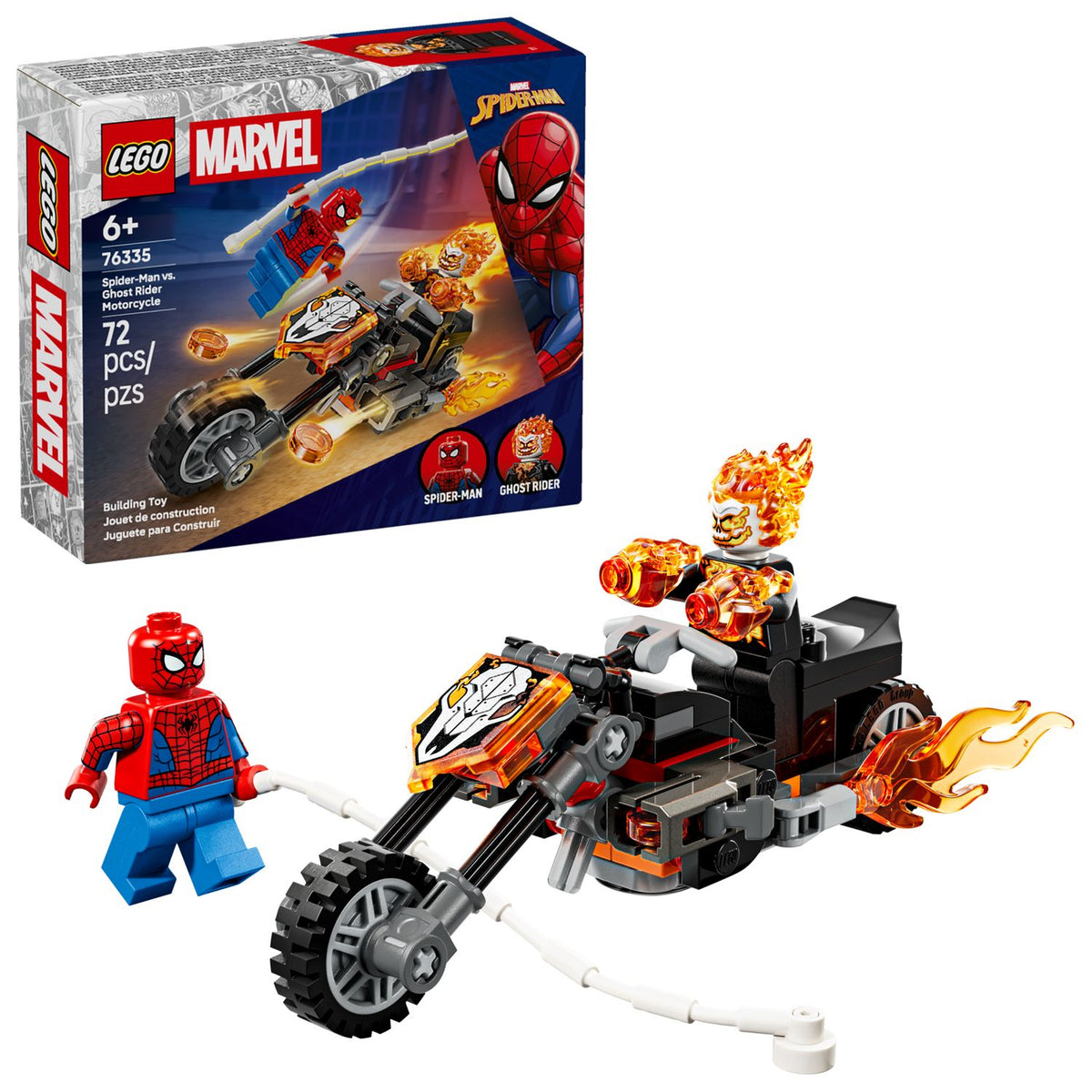 LEGO Marvel | Spider-Man contra Ghost Rider en motocicleta, 72 piezas