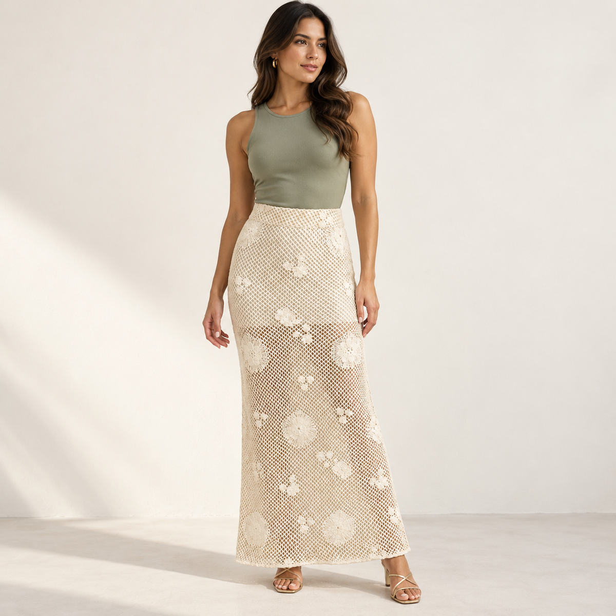 Olea | Falda larga de crochet  salvia