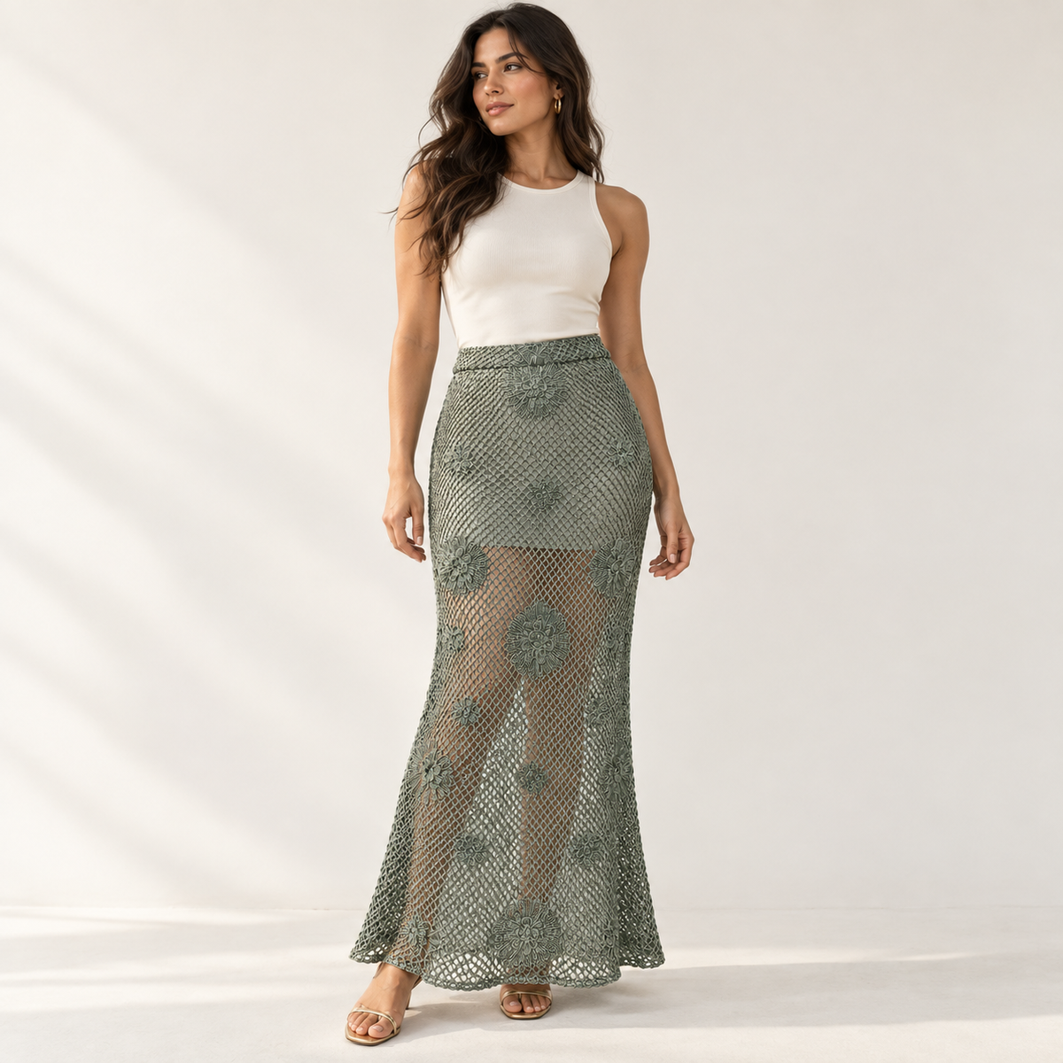 Olea | Falda larga de crochet  salvia