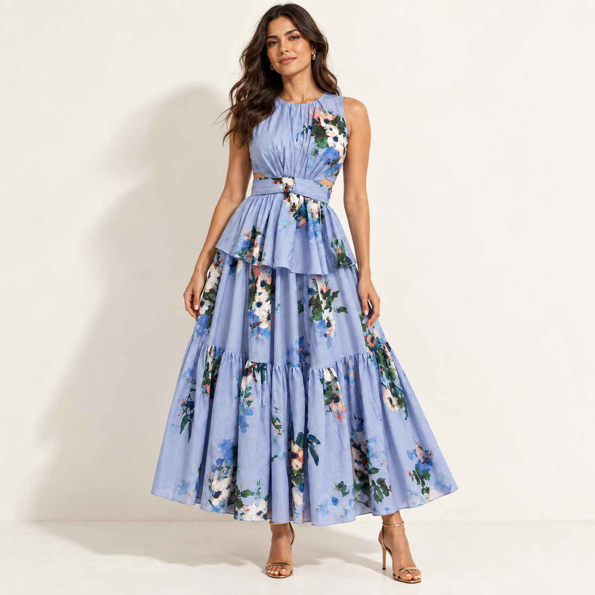 Olea Vestido midi floral sin mangas
