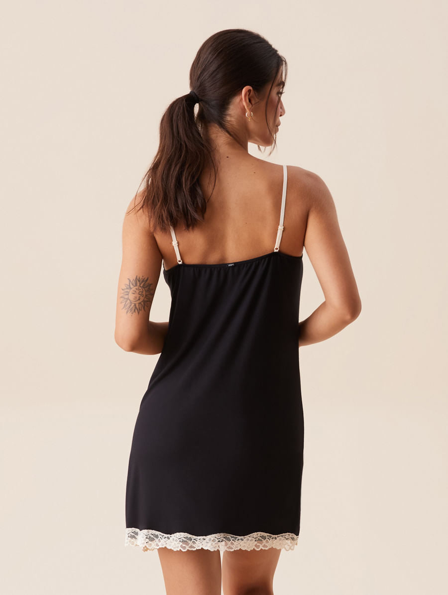 Hope | Camisón de Tirantes Finos en Viscosa y Encaje Moon