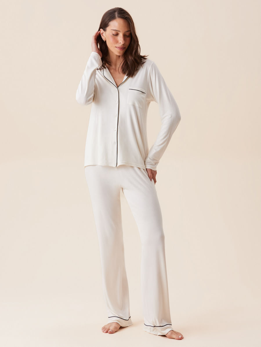 Hope | Pijamas Largo en Viscosa con Ribetes Mosqueta para Dama