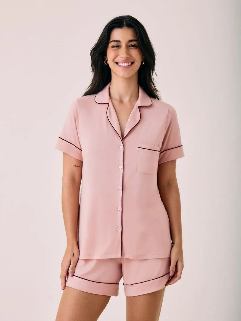 Hope | Pijama Manga Corta en Viscosa con Vivo Flora Contrastante