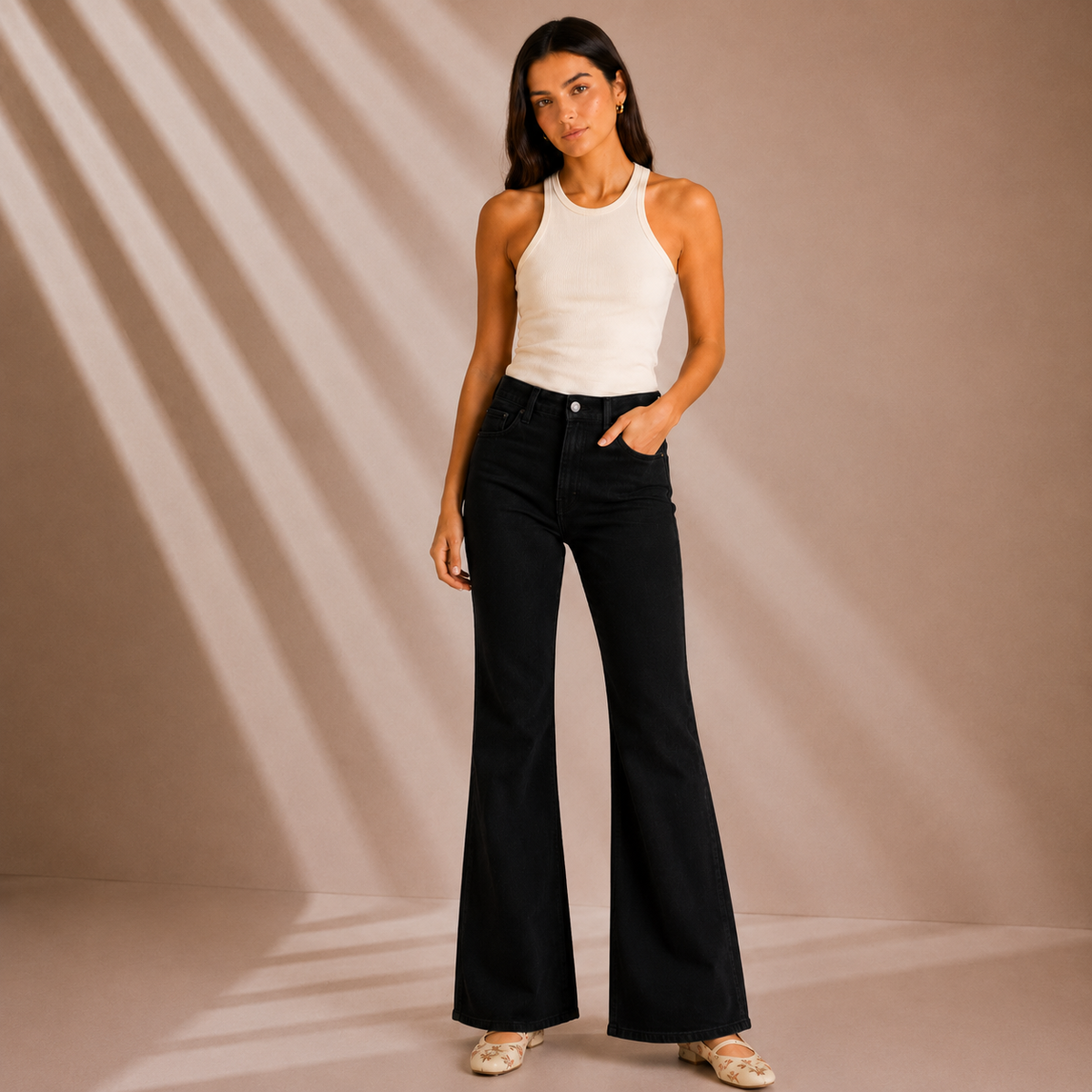 Olea | Vaqueros Denim de Tiro Alto Estilo Pierna Ancha para Dama