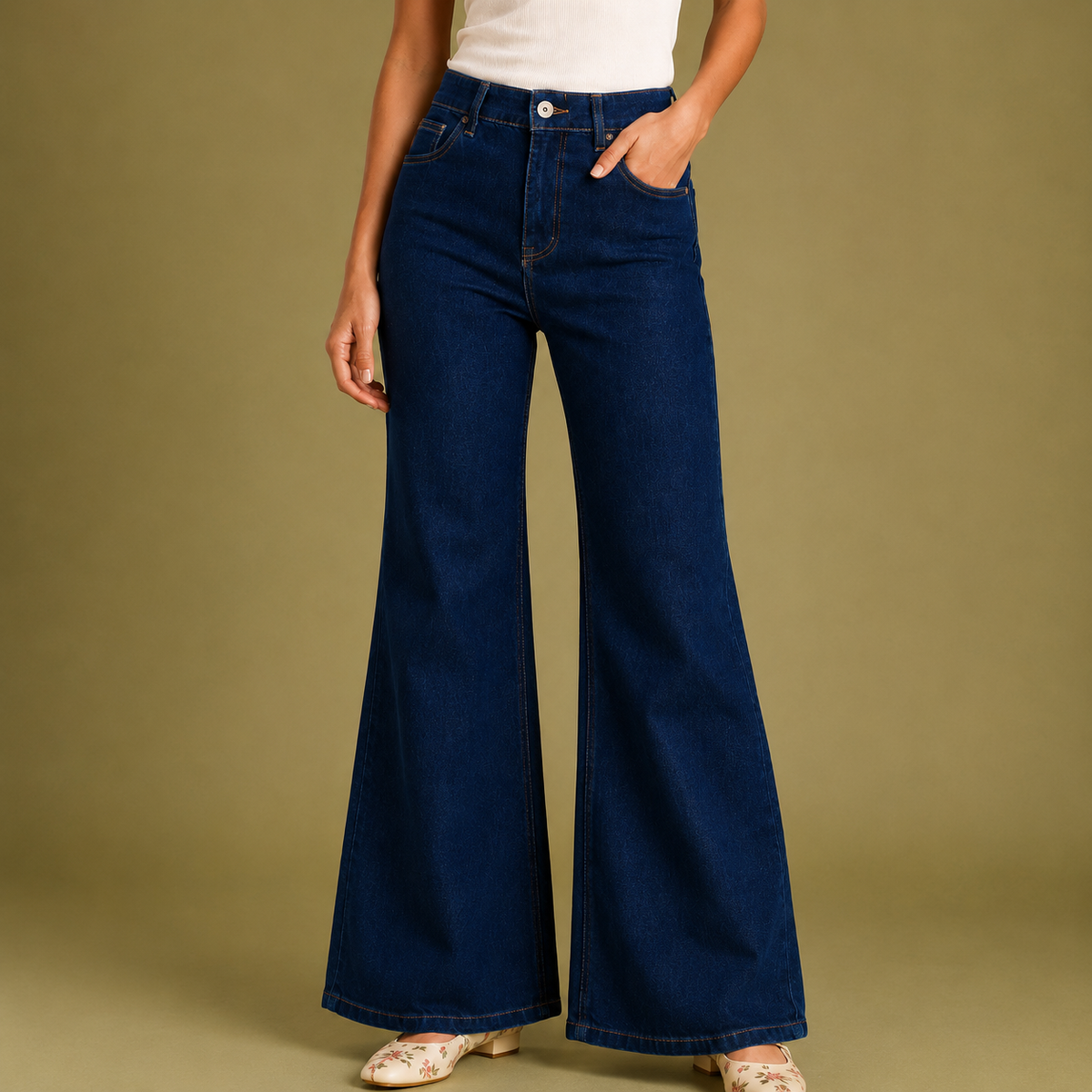 Olea | Vaqueros Denim de Tiro Alto Estilo Pierna Ancha para Dama