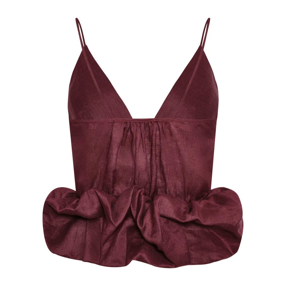 Blusa dona envolvente lino escote en V - detalle dona envolvente cintura vinotinto escote cruzado