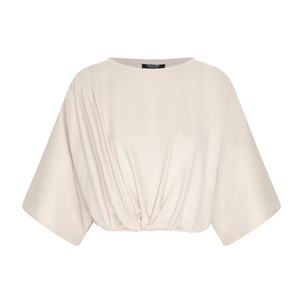 Crop Top Notre-Dame frunce algodón - vista frontal azul navy mangas amplias frunce central