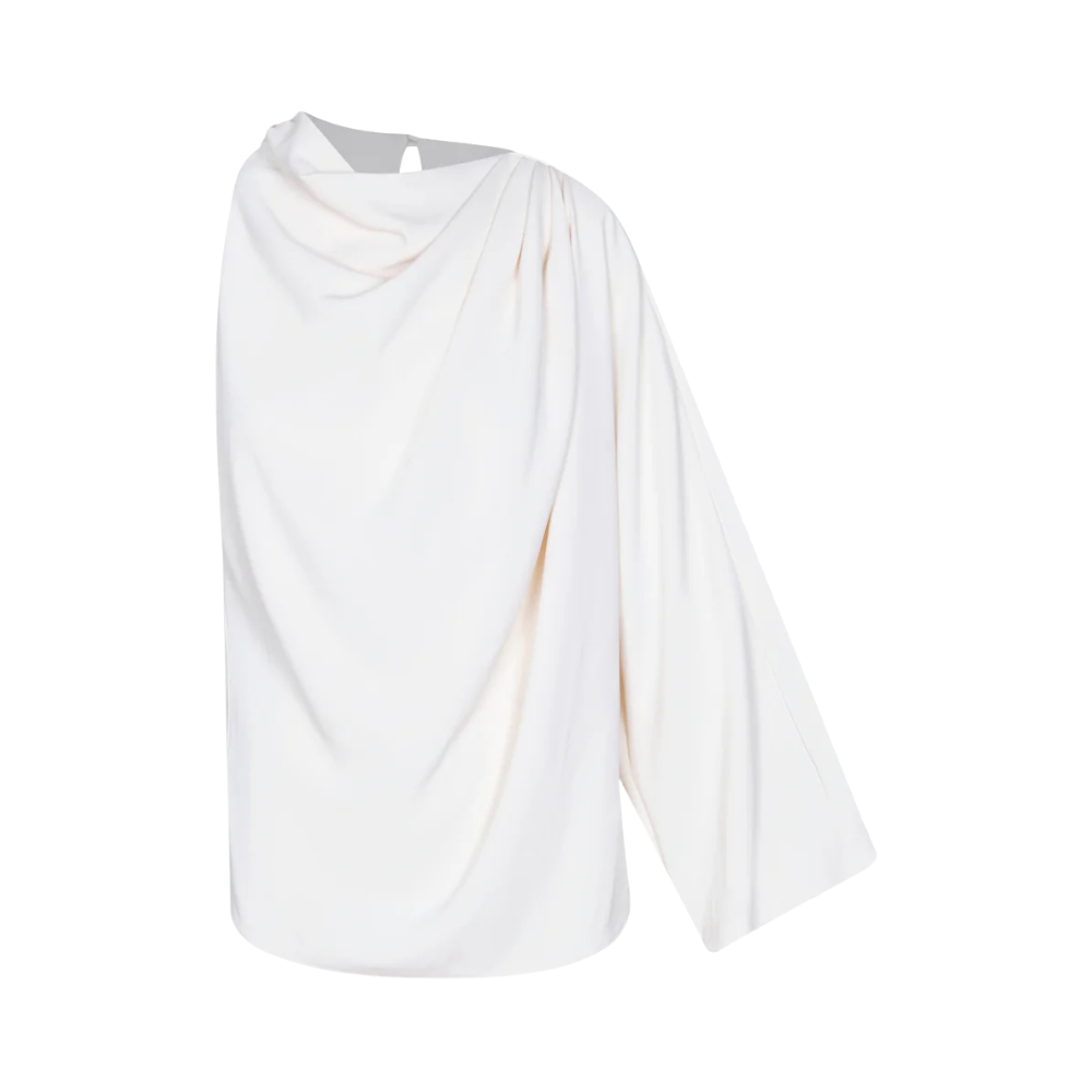 Blusa Zareth asimétrica cuello cascada manga larga - vista lateral manga amplia drapeado fluido