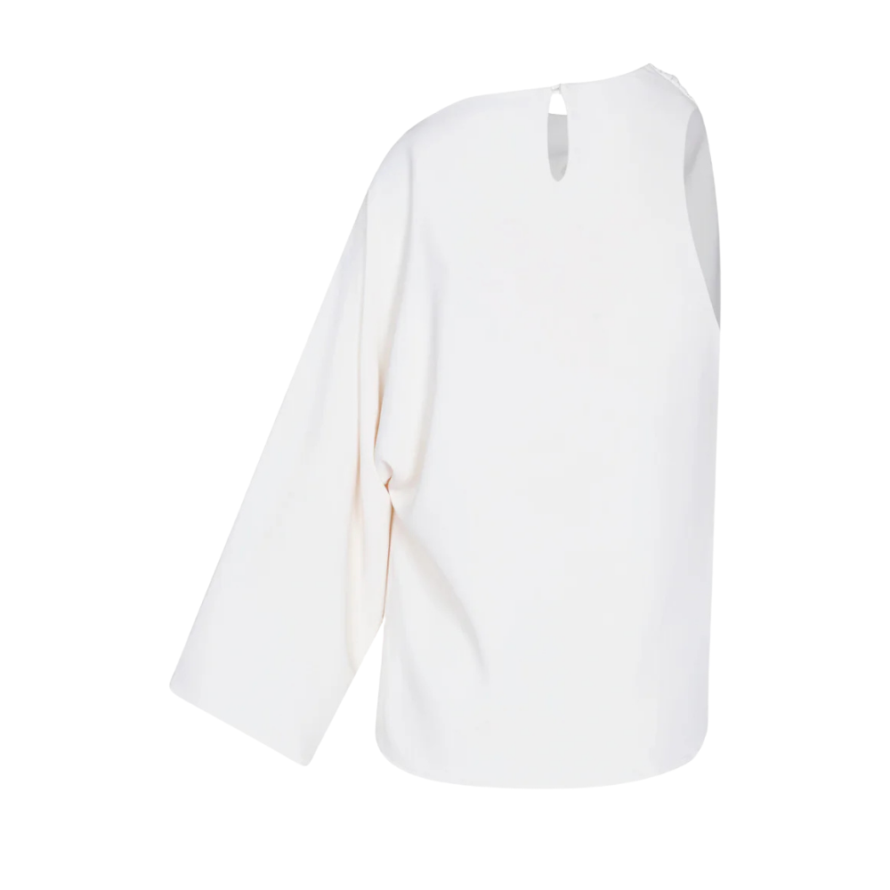 Blusa Zareth asimétrica cuello cascada manga larga - detalle cuello cascada poliéster elastano natural