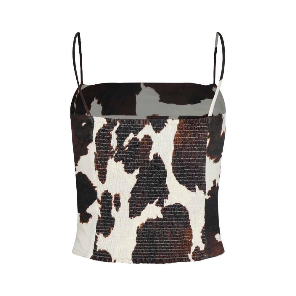 Crop Top Pearl cow print fruncido viscosa - detalle fruncido lateral estampado cow print viscosa elastano