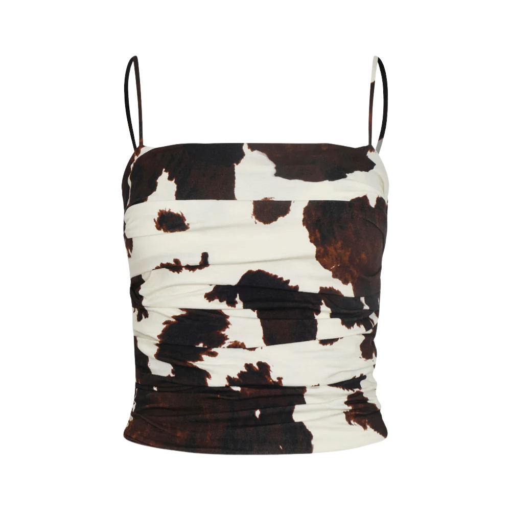 Crop Top Pearl cow print fruncido viscosa - vista frontal ivory coffee tirantes delgados fruncido busto