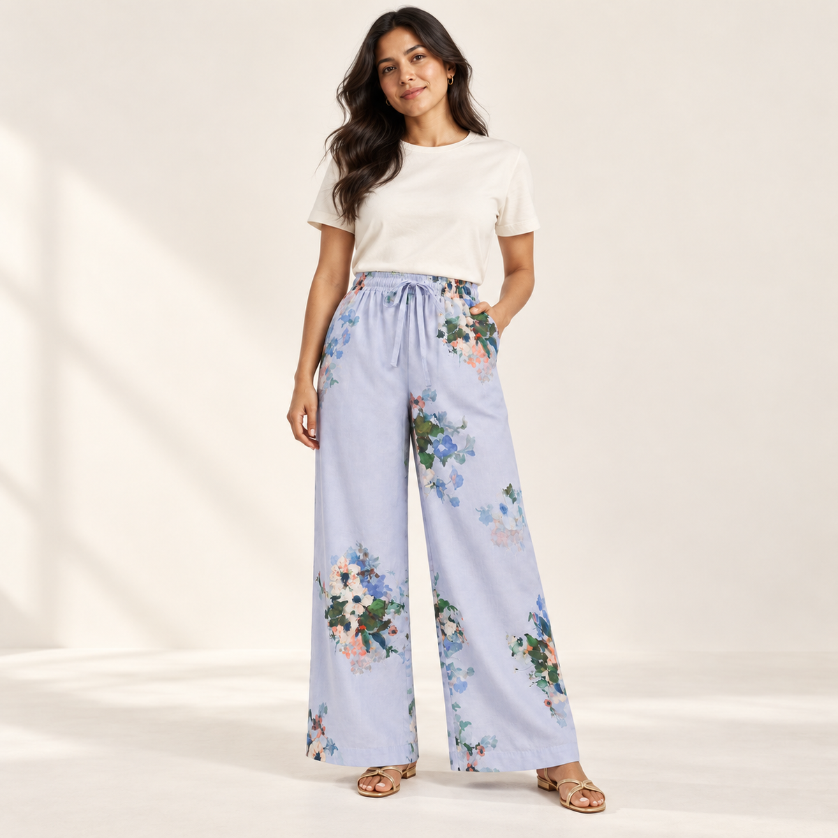 Olea Pantalón de pierna ancha floral