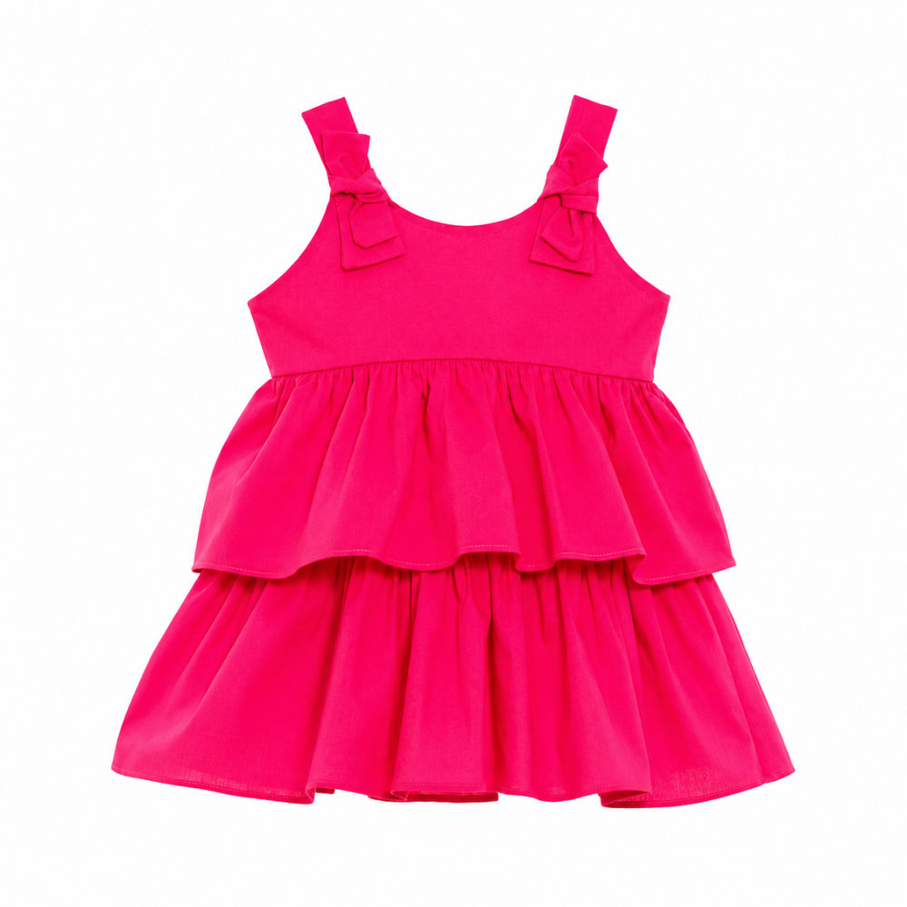 Chaticos | Vestido Corto Fucsia con Lazos en Tirantes para Niña Bebé