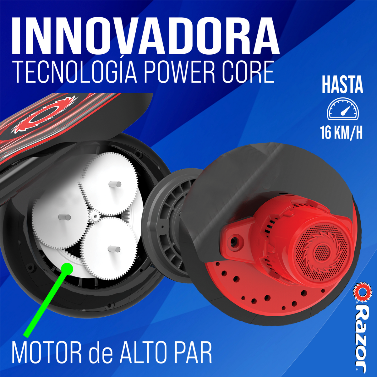 Razor Power Core E90 Glow Scooter Eléctrico, Negro con Rojo