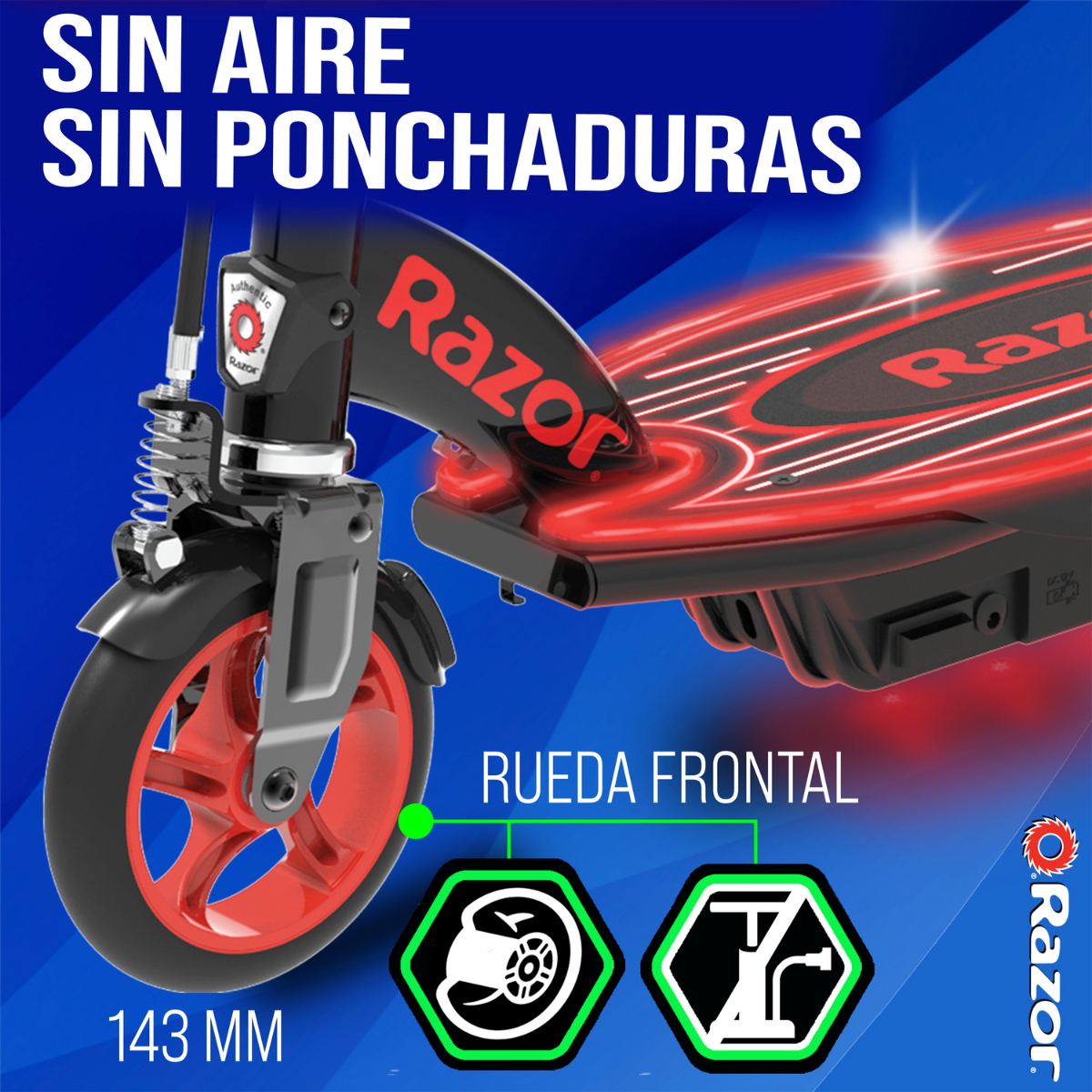 Razor Power Core E90 Glow Scooter Eléctrico, Negro con Rojo