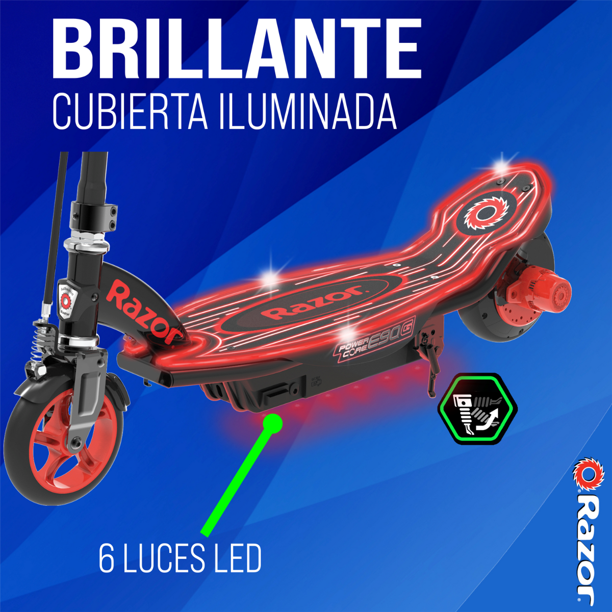 Razor Power Core E90 Glow Scooter Eléctrico, Negro con Rojo