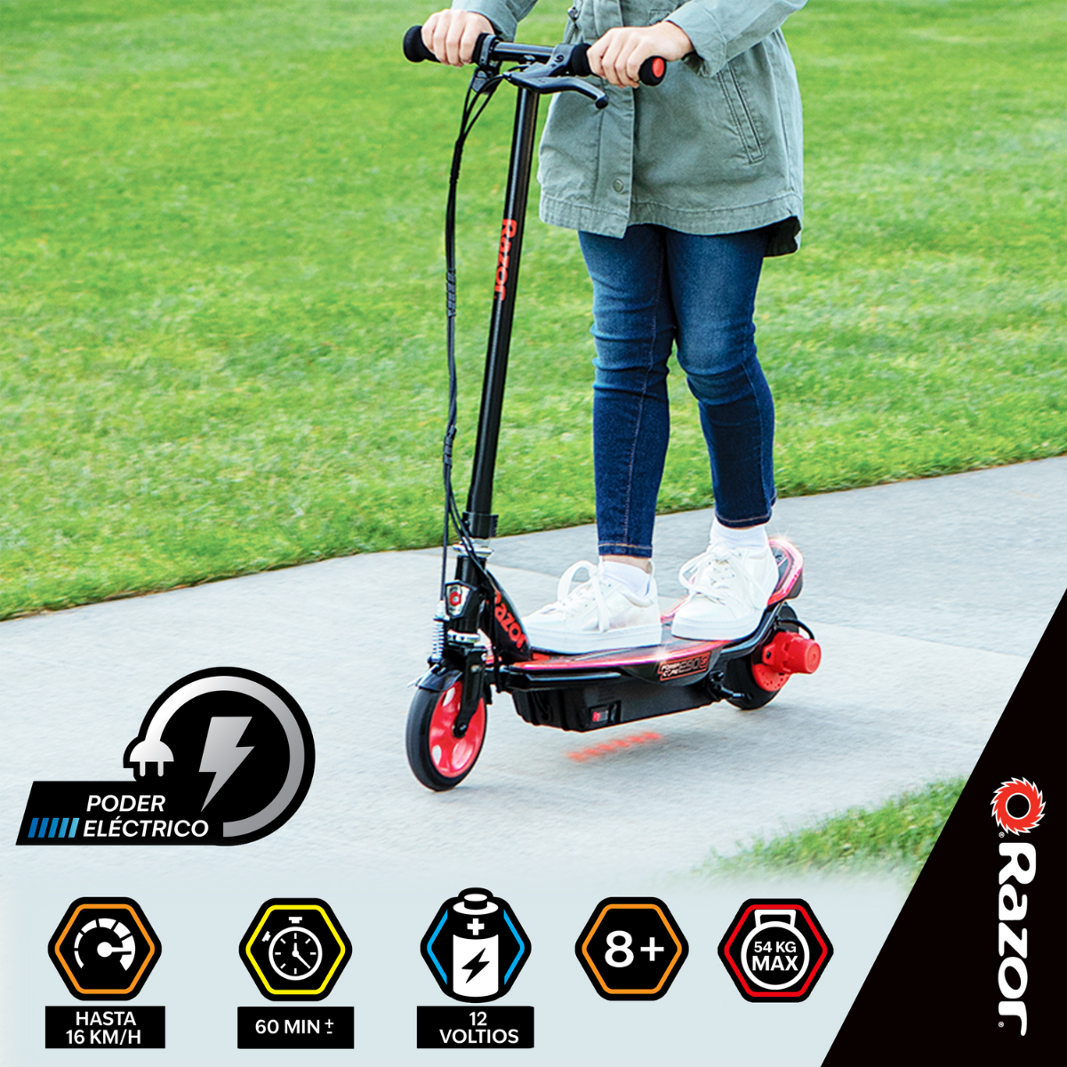 Razor Power Core E90 Glow Scooter Eléctrico, Negro con Rojo