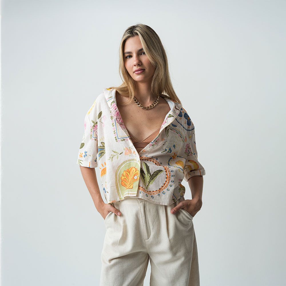 NAF NAF | Camisa Manga Corta con Estampado de Flores.