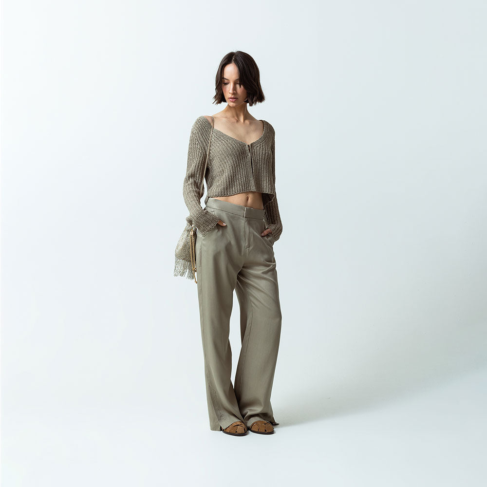 Naf Naf Pantalón Flora Verde Oleoso