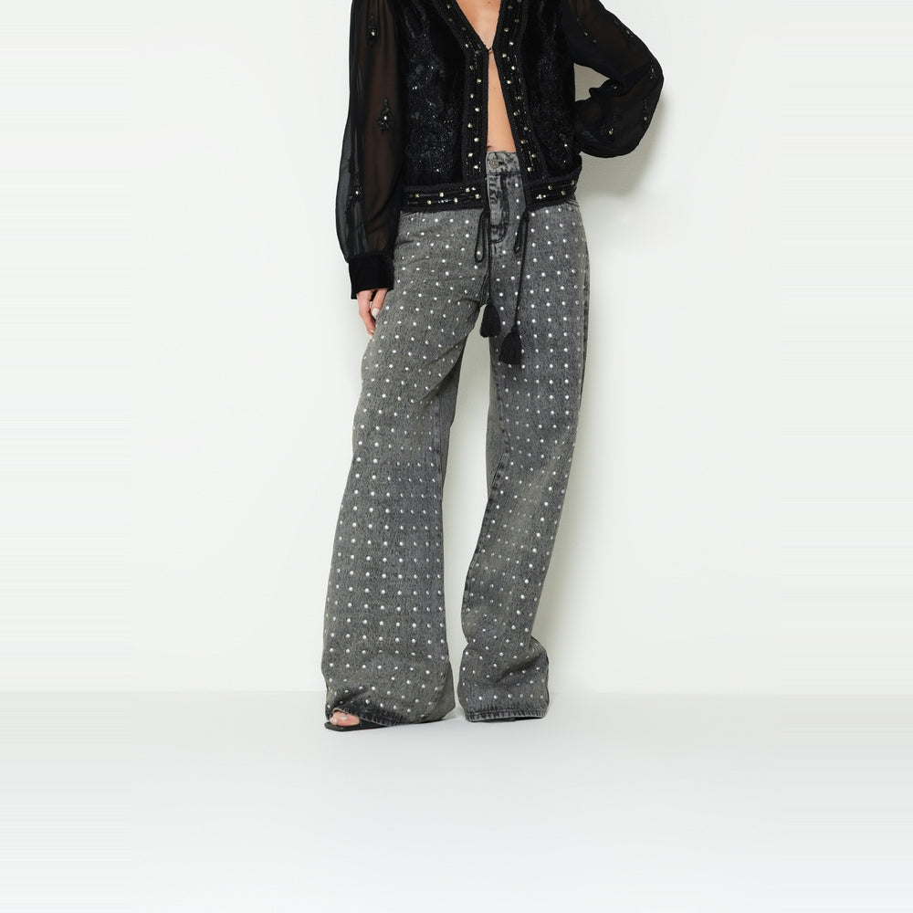 NAF NAF | Jean wide leg tiro medio con taches
