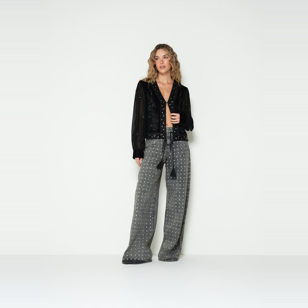 NAF NAF | Jean wide leg tiro medio con taches
