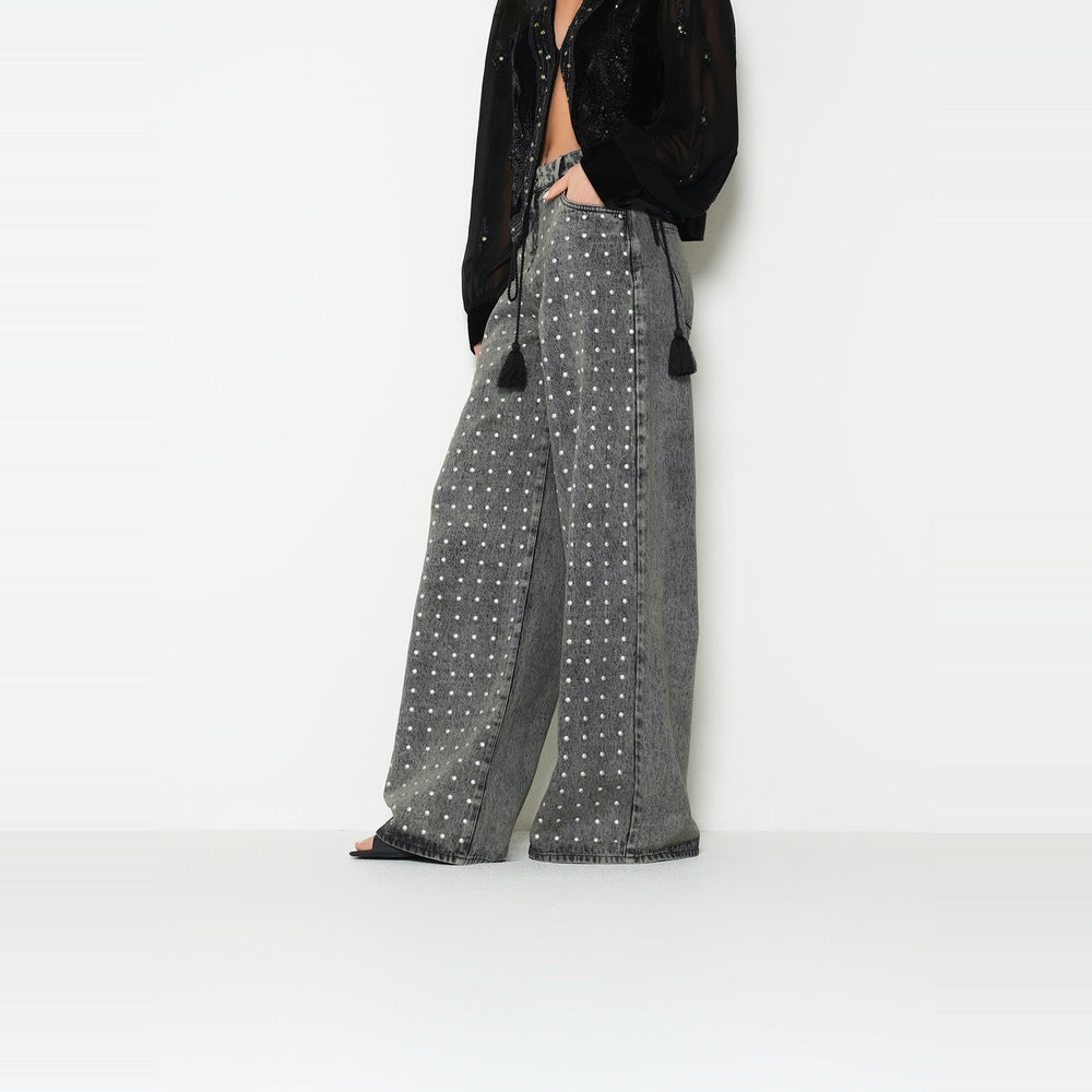 NAF NAF | Jean wide leg tiro medio con taches