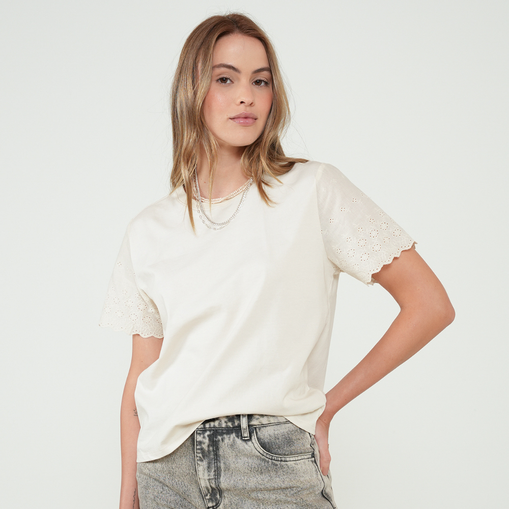 Naf Naf  |  Camiseta Con Encaje En Mangas