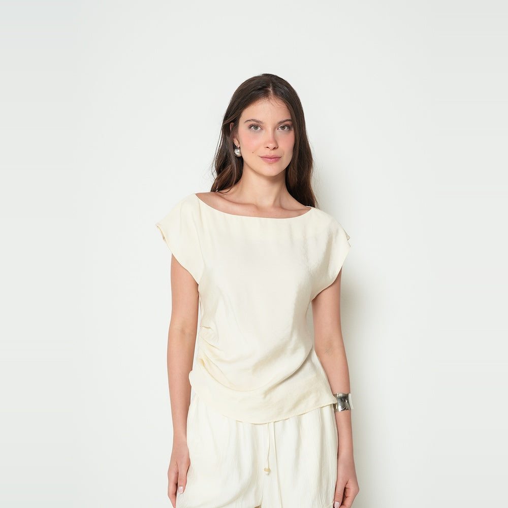 NAF NAF | Camisa cuello bandeja con drapeado lateral