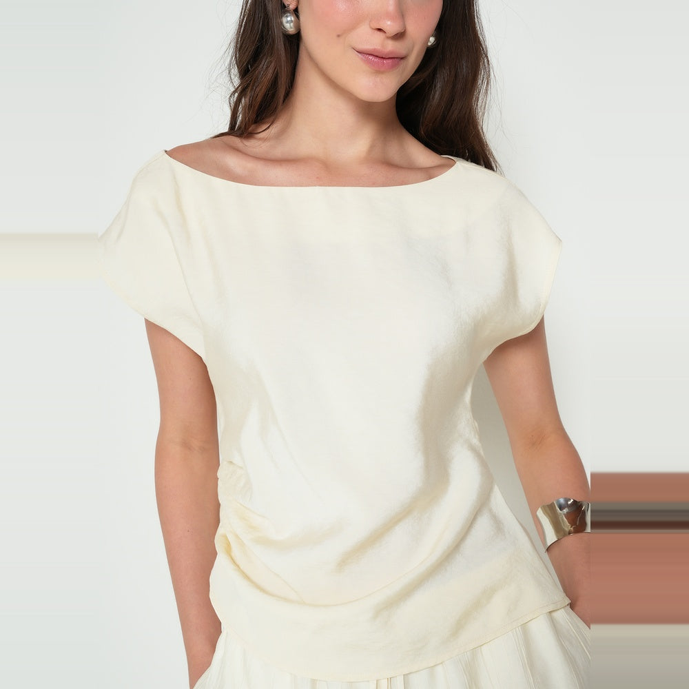 NAF NAF | Camisa cuello bandeja con drapeado lateral