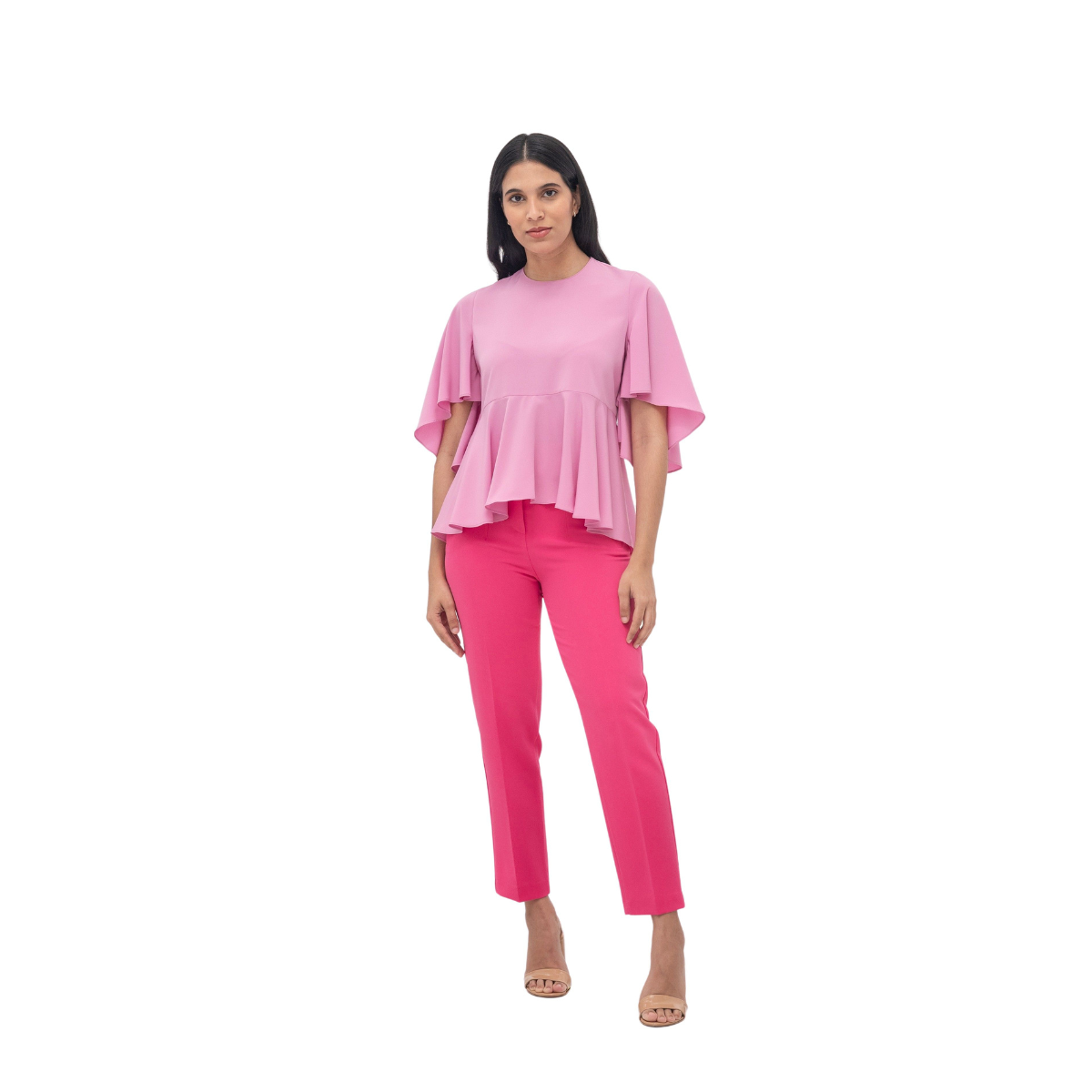 Camila Blusa Peplum de Manga Corta Mariposa Liso