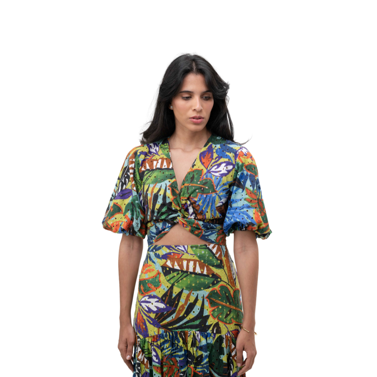 Camila Blusa con Mangas Crop Top Estampada