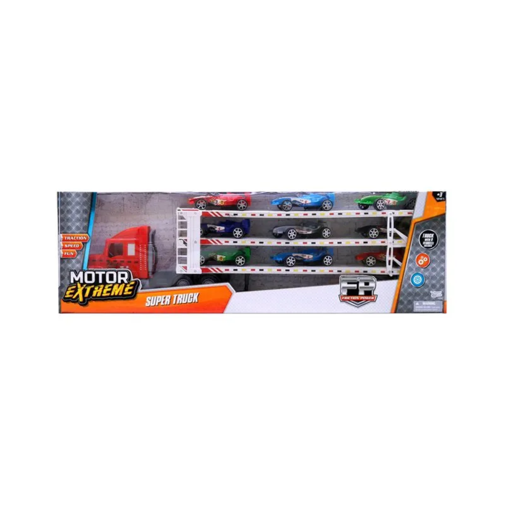 Motor Extreme | Set Super Camión Transportador de 9 Autos