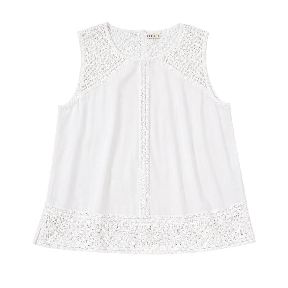 Olea | Blusa de Lino Desmangada con Guipur Artesanal para Dama
